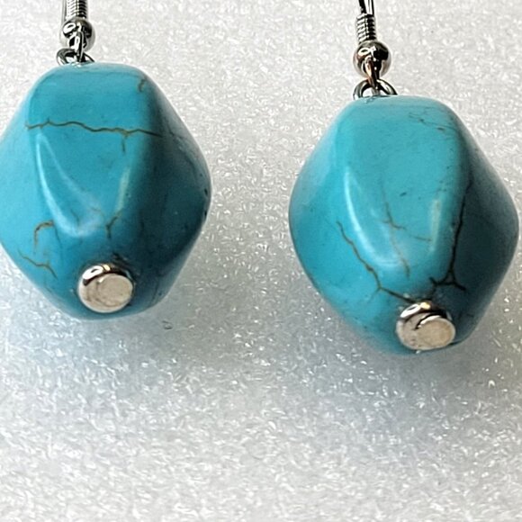 Turquoise Oval Faceted Drop Earrings - Picture 7 of 13